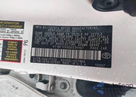 2013 Toyota Camry L/Se/Le/Xle из США, поврежденный, VIN 4T1BF1FKXDU234467